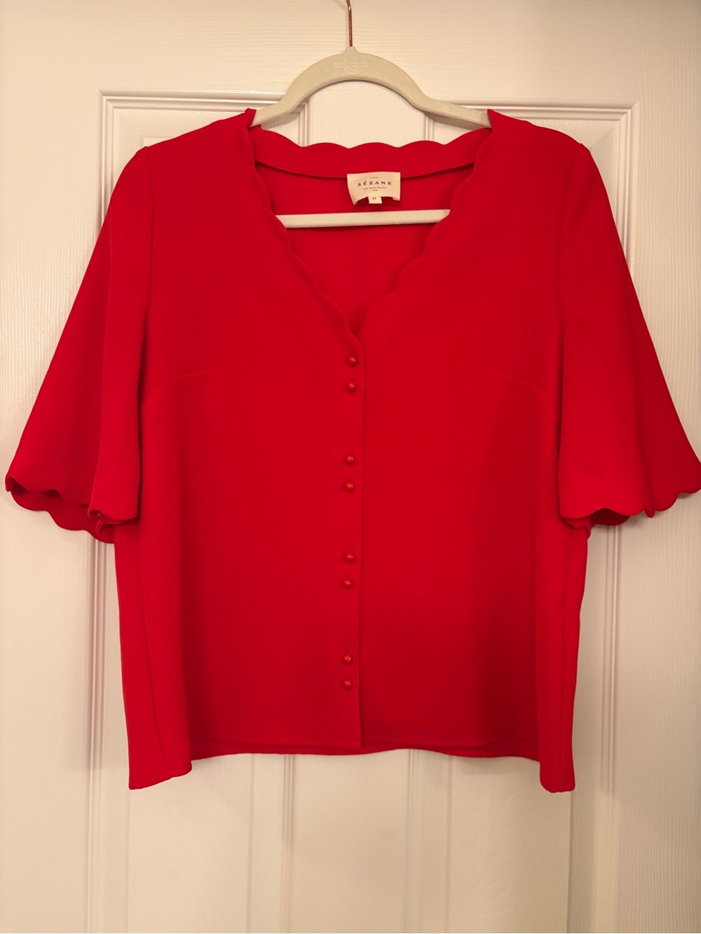 Sezane Red Scalloped Blouse (Size 36)